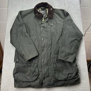 Barbour Border Waxed Raincoat with Dark Brown Collar